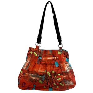 Multi Print Cloth Boho Hobo Handbag Tote Snap Top Leather Handles